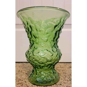 Vintage‎ 1960s Mid Century EO Brody Emerald Green Crinkle Glass Flower Vase A119